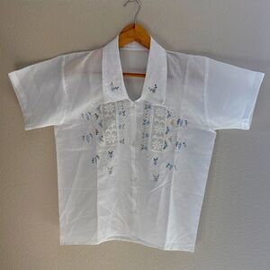 Vintage Embroidered Button Down Shirt with Open Work - size Med/Large